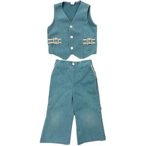 Vtg Blue Green corduroy suit outfit Boy size 2